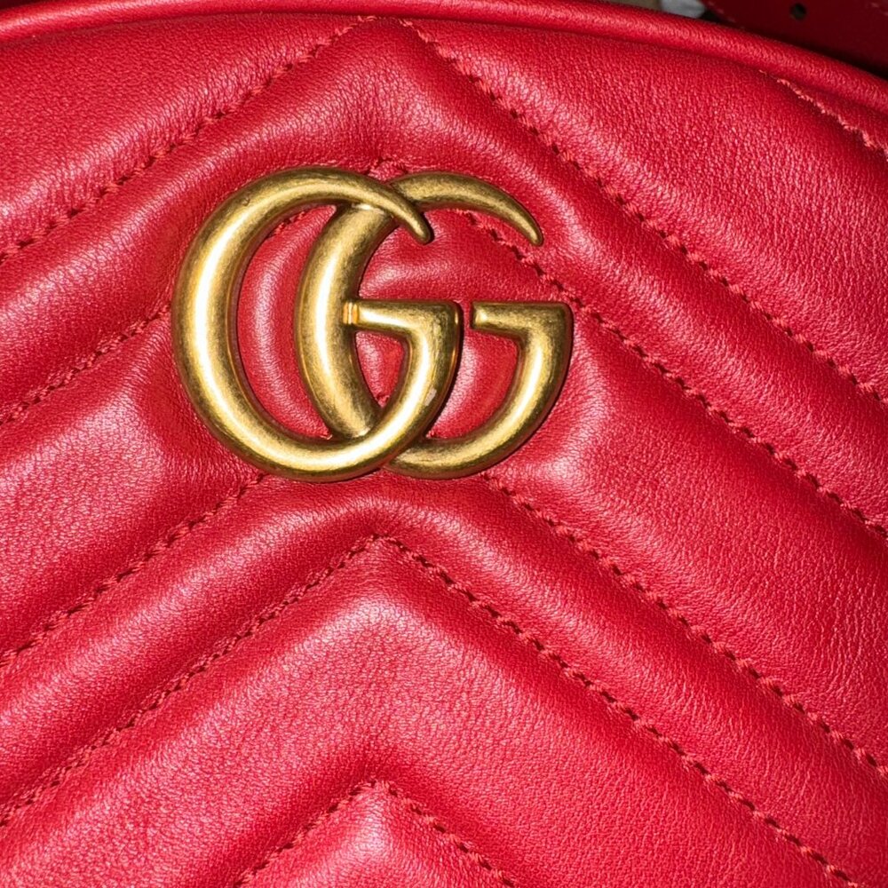 Authentic Gucci GG Marmont Belt Bag Matelasse Red Leather Waist Pouch Gucci - Picture 12 of 15